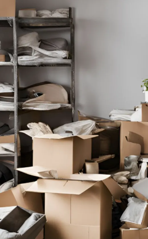Pièce remplie de cartons prête à être débarrassée